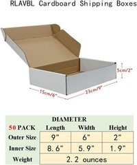 9X6X2 Shipping Boxes Set of 50, White Small Corrugated Cardboard Box, Mailer Box