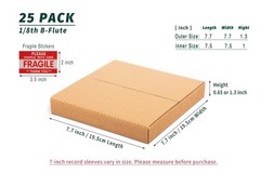 7 Inch 45 RPM Record Mailers (NOT for 12 LPs), 7.5 x 7.5 x 1 Inch Easy-Fold Corr