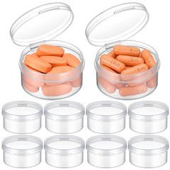 HEALLILY 10pcs Small Pill Case Clear Round Plastic Storage Containers Pill Bo…