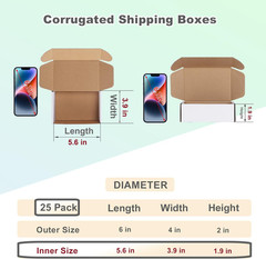 6X4X2 Inches Shipping Boxes Pack of 25, White Small Corrugated Cardboard Box for