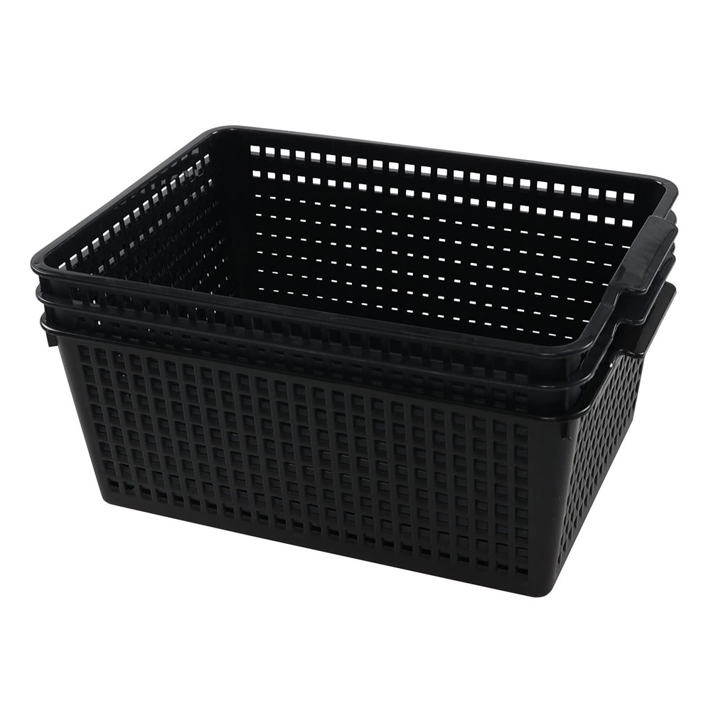 3 Packs Large Organizer Baskets Bins, Plastic Storage Basket (Black) Black