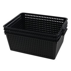 3 Packs Large Organizer Baskets Bins, Plastic Storage Basket (Black) Black