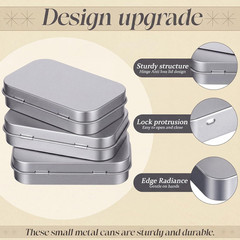 Hotop 3 Pack Metal Rectangular Empty Hinged Tins 3.75 X 2.45 X 0.8 Inch Box Cont