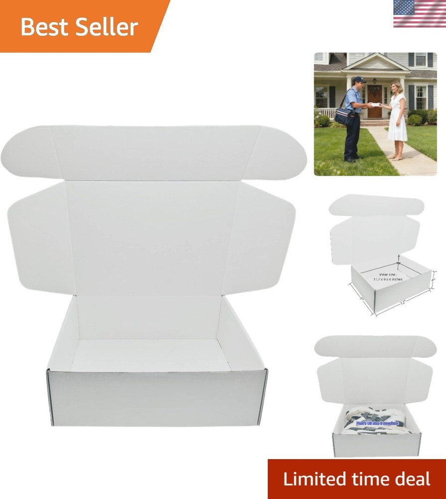 Lightweight 12x9x4 White Corrugated Boxes – 5 Pack for Shipping and Storage