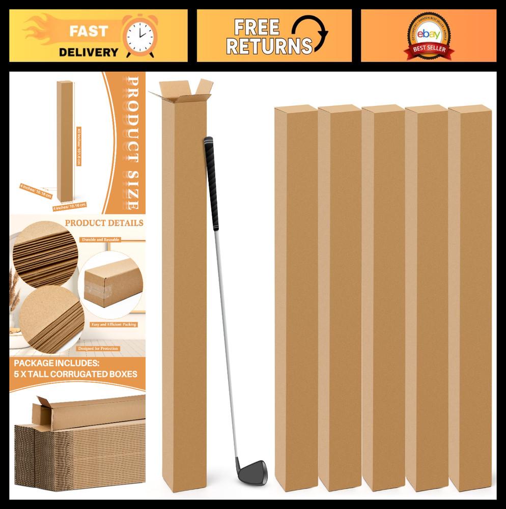 5 Pcs Tall Golf Club Shipping Boxes 4″x4″x40″ Corrugated Cardboard Storage for M