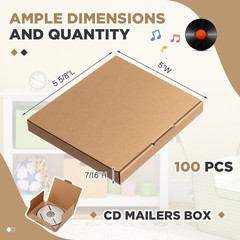 100 Pcs 5 5/8″l x 5″w x 7/16″h Cd Mailer Box Cd Shipping Boxes Corrugated Mai…
