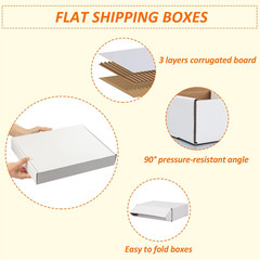 13X10X2 Inches Shipping Boxes Set of 25, White Corrugated Cardboard
