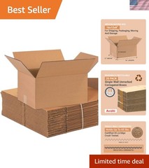 Eco-Friendly 25-Pack Corrugated Shipping Boxes 16″L x 12″W x 8″H for Mailing