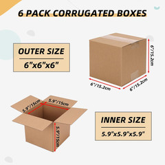 6x6x6 Inch Corrugated Shipping Boxes – Pack of 6 Small Kraft Mailers