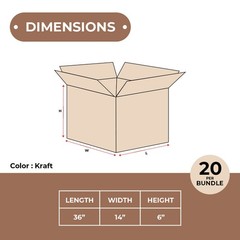36x14x6 Corrugated Shipping/Moving Boxes ECT-32 Brown 20 Pack