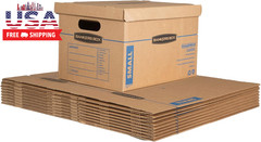 Small Classic Moving Box 10 Pack, Reinforced Handles, Tape-Free Assembly, Box wi