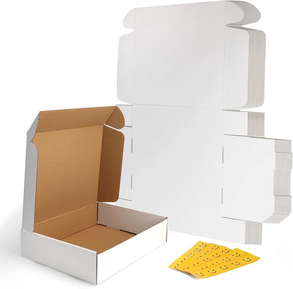 13x10x3 inches Shipping Boxes Set of 25 White Corrugated Cardboard Box Litera…