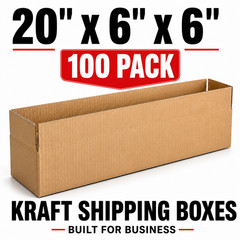100 Boxes 20x6x6″ Long Corrugated Shipping Boxes ECT-32 Kraft Packing Cartons