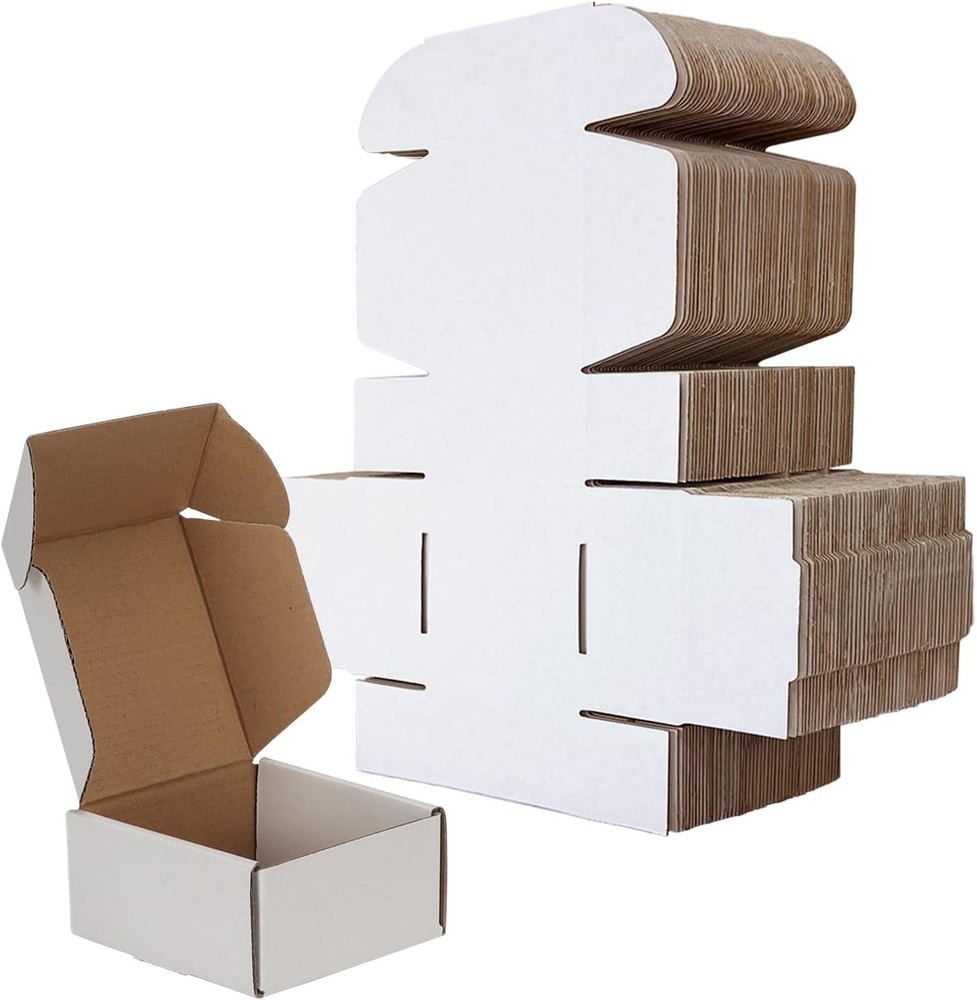 RLAVBL 4x4x2 Shipping Boxes Set of 100, White Small Corrugated Cardboard Box, Ma