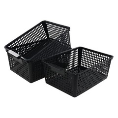 3 Packs Large Organizer Baskets Bins, Plastic Storage Basket (Black) Black