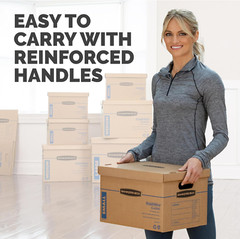 Small Classic Moving Box 10 Pack, Reinforced Handles, Tape-Free Assembly, Box wi