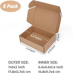 7x5x2 Inch Shipping Boxes, Set of 6, Brown, Corrugated Cardboard