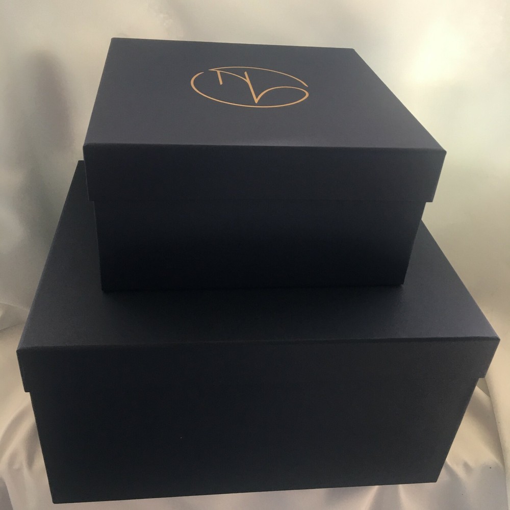 (Set of 4) New in Case- Rigid Navy Blue Luxury Square Storage/Gift Boxes-2 Sizes