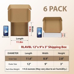 Lightweight 12x9x3 Shipping Box Set of 6 – Recyclable Cardboard for Packing