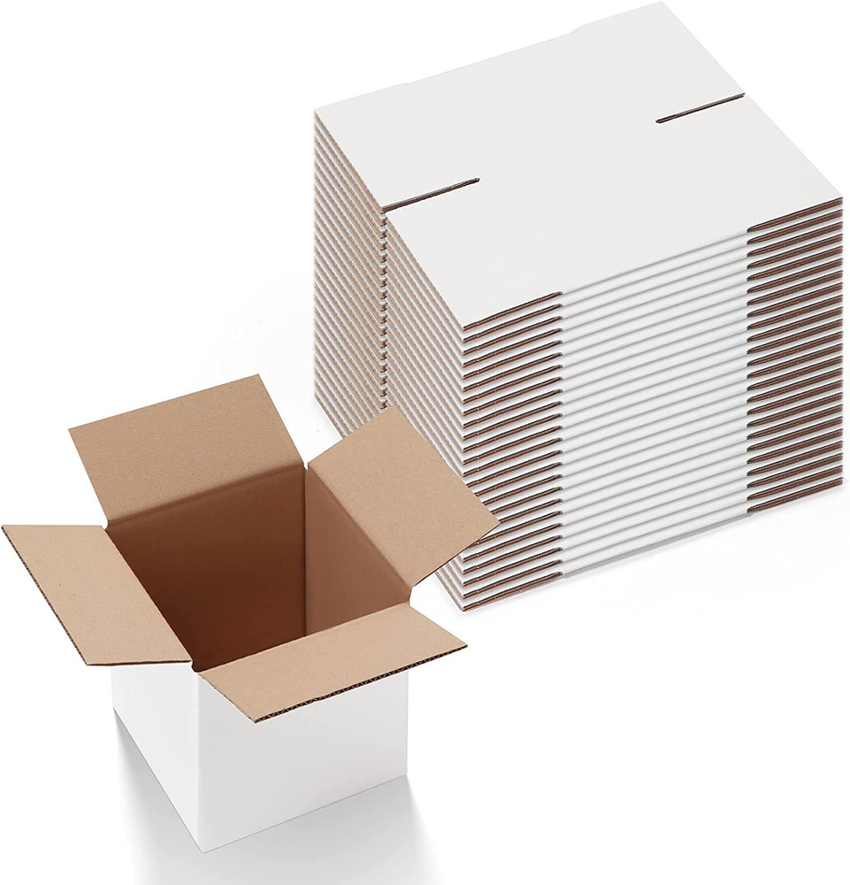 6X6X6 Inches Shipping Boxes Set of 25, White Corrugated Cardboard Box for Packin