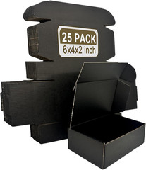 Small Shipping Boxes 6X4X2, Set of 25, Black Corrugated Cardboard Box Mailer