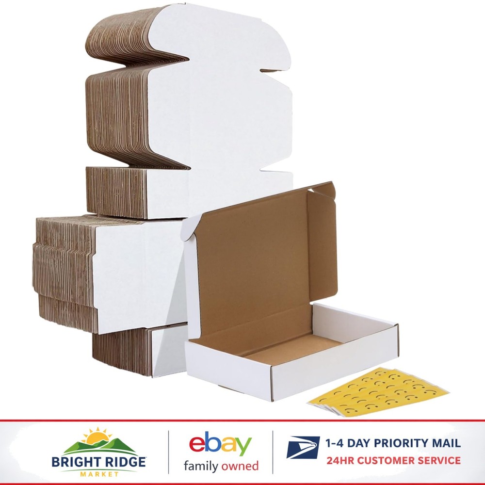 Set of 25 Shipping Boxes 8×5.5×1.6 Inches White Corrugated Cardboard Pack
