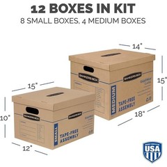 Classic Moving Boxes Set Tape Free Easy Assembly Reinforced Handles Durable New