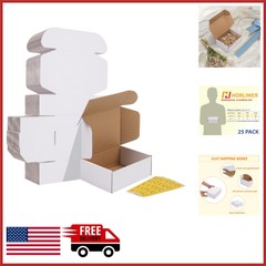 White Mailing Boxes 8x6x3 Set of 25 with Stickers for Shipping and Storage