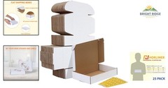 Set of 25 Shipping Boxes 8×5.5×1.6 Inches White Corrugated Cardboard Pack