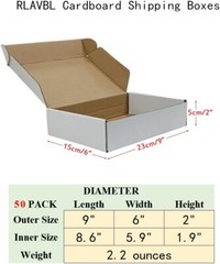 9X6X2 Shipping Boxes Set of 50, White Small Corrugated Cardboard Box, Mailer Box