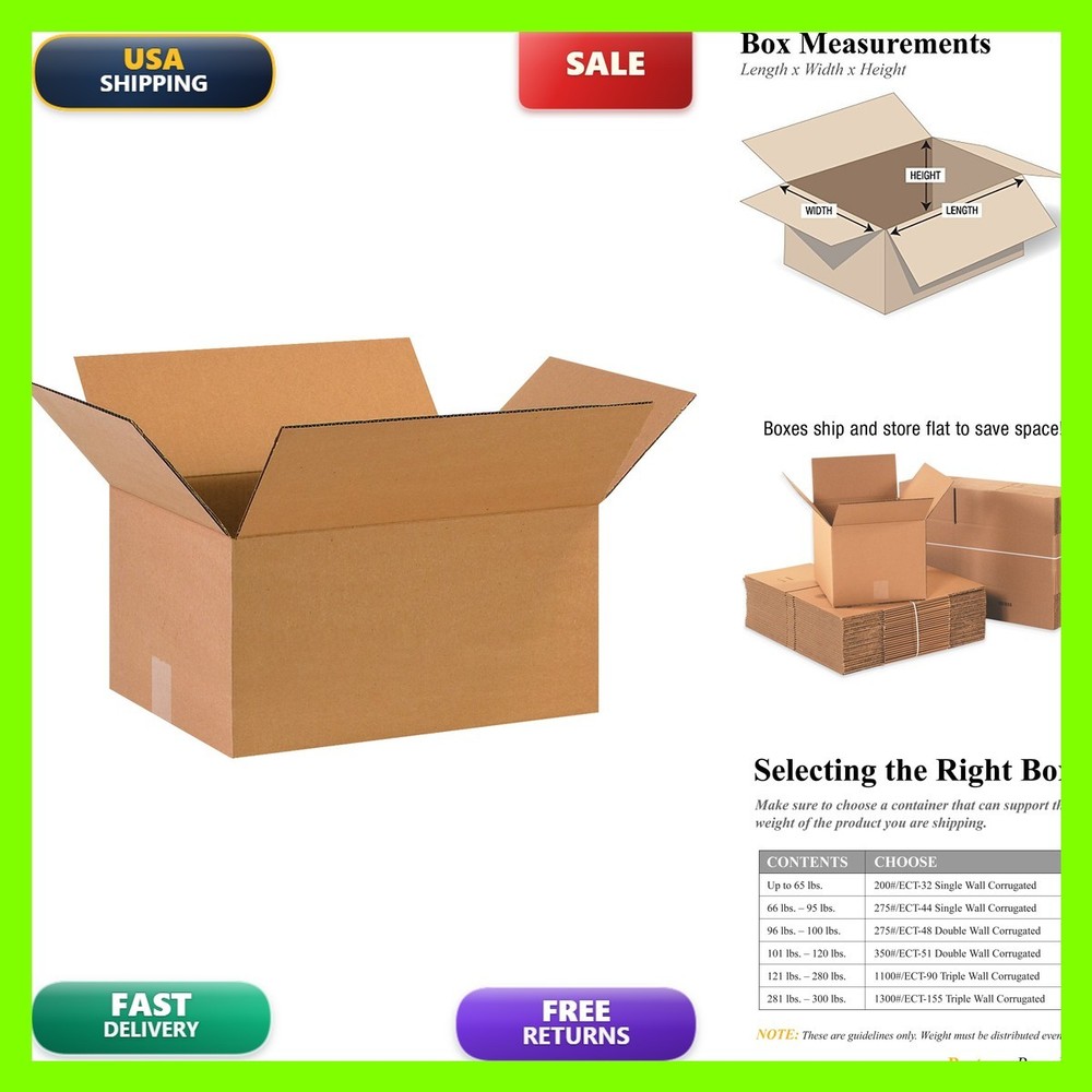 Partners Brand PHD16128 Boxes 16″L x 12″W x 8″H Kraft (Pack of 25)