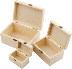 9 PCS 8X5X4 6X4X3 4X2.3X2.3 Inch Unfinished Wooden Box, Small Wood Box with Hing