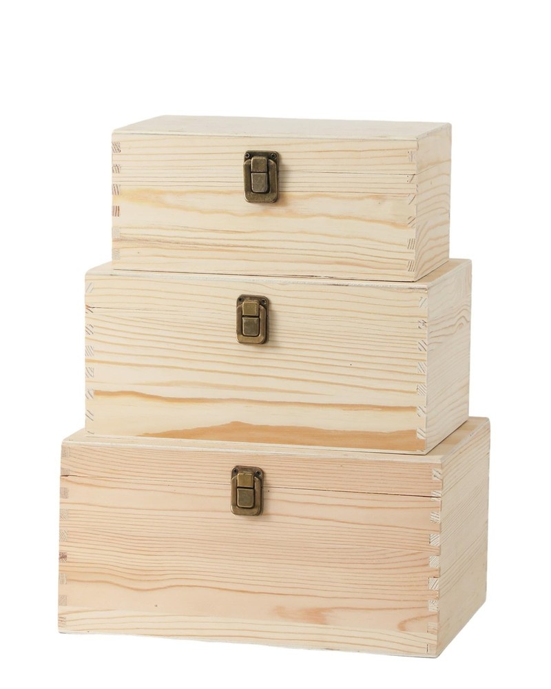 3 Pieces Wooden box 11.6X7.8X6-10.5X6.6X5.2-9.2X5.5X4.3 Inch with Hinged Lids…